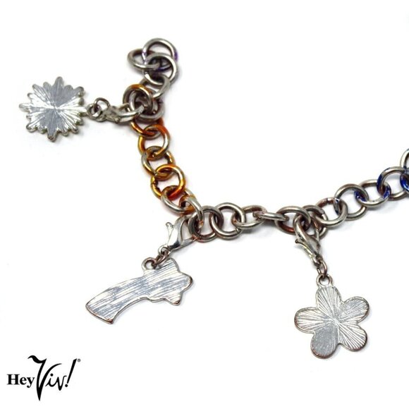 Vintage Charm Bracelet with Colorful Sun Shooting Star Flower Rainbow - Hey Viv - Picture 3 of 4